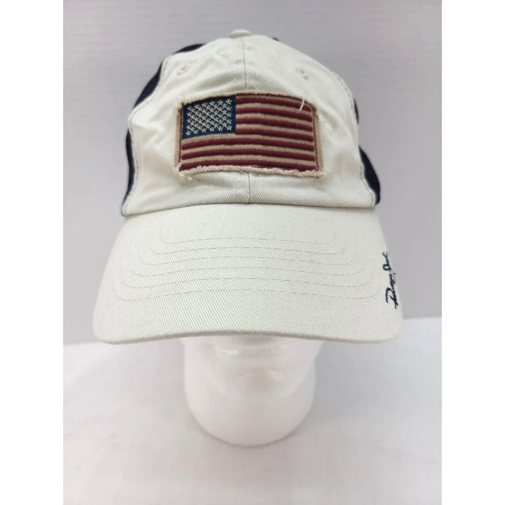 Panama Jack Tan American Flag Patch Hat USA Baseball Style Cap Adj Mesh Back